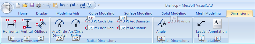 Preset <Alt> Keys: Dimensions Modeling Ribbon Bar