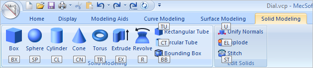 Preset <Alt> Keys: Solid Modeling Ribbon Bar