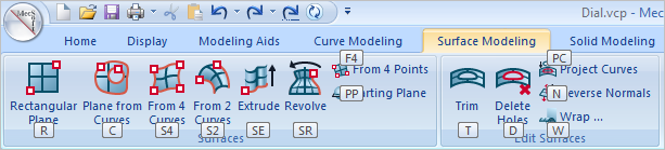 Preset <Alt> Keys: Surface Modeling Ribbon Bar