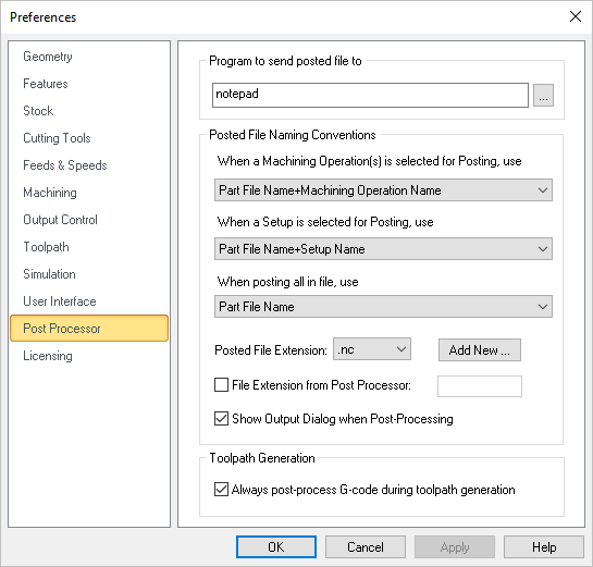 CAM Preferences > Post