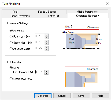 Dialog Box: Clearance Geometry tab, Turn Finishing