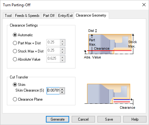 Dialog Box: Clearance Geometry tab, Turn Part Off