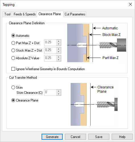 Dialog Box: Clearance Plane tab, Turn Tapping