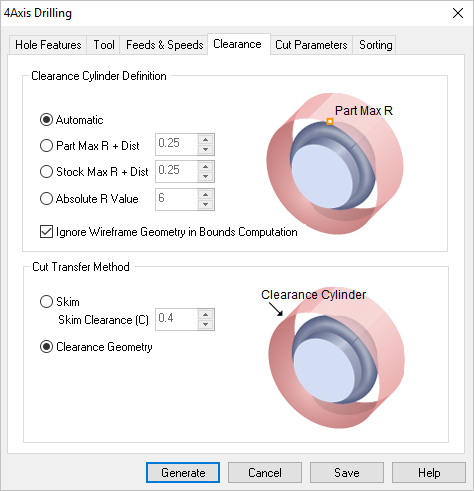 Dialog Box: Clearance tab, Hole Making Operations
