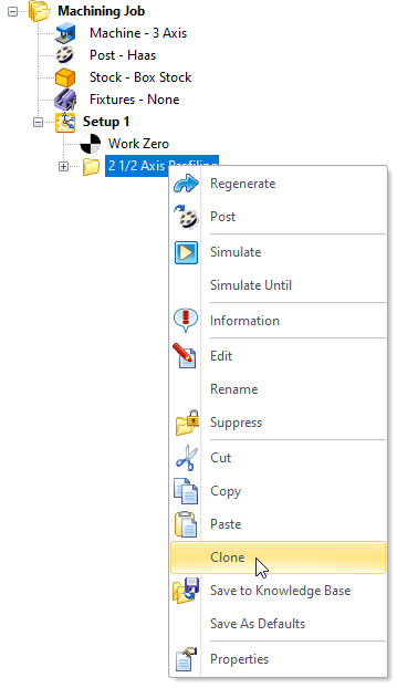 Machining Browser: Clone an Operation