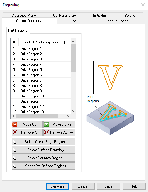 Dialog Box: Control Geometry tab, Engraving, 2 Axis