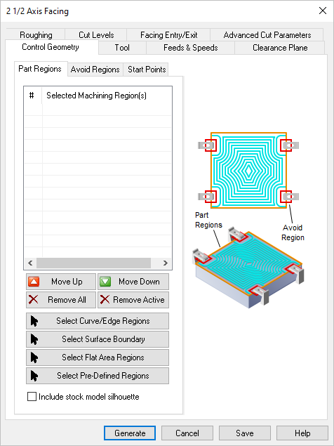 Dialog Box: Control Geometry tab, Facing, 2 Axis