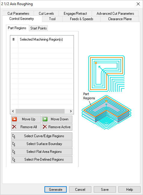 Dialog Box: Control Geometry tab, Roughing, 2 Axis