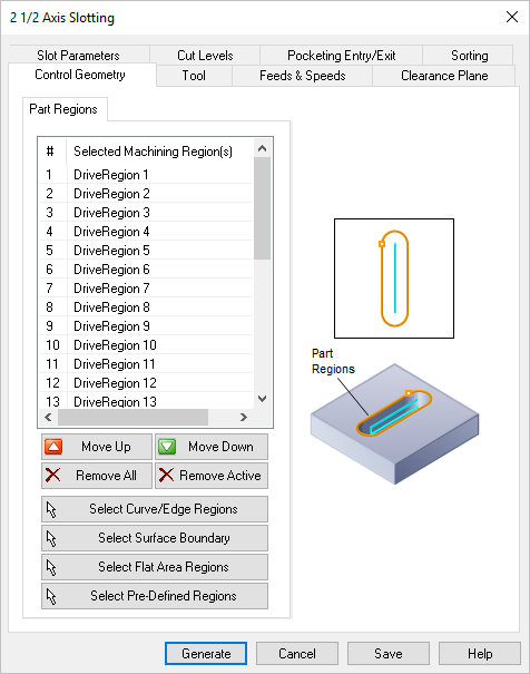 Dialog Box: Control Geometry tab, Slotting, 2 Axis
