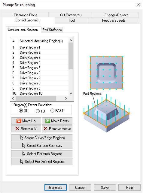 Dialog Box: Control Geometry tab, Plunge Re-Roughing, 3 Axis