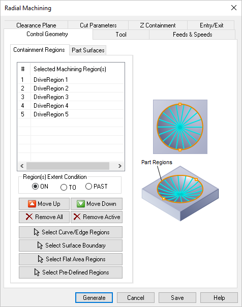 Dialog Box: Control Geometry tab, Radial Machining, 3 Axis