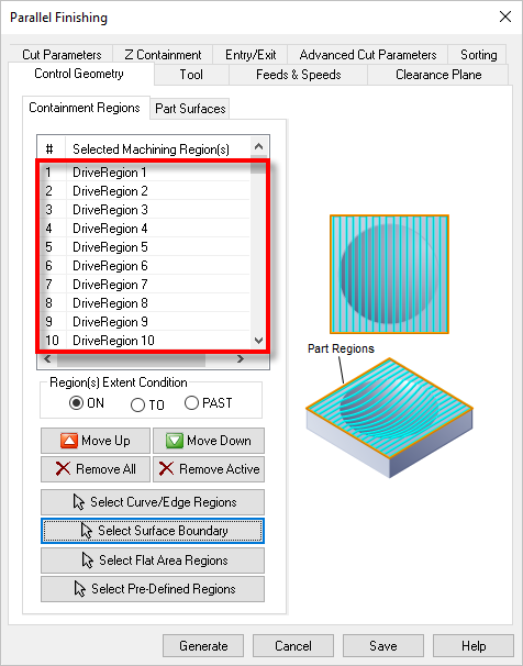 Surface Boundaries listed as Machining Regions