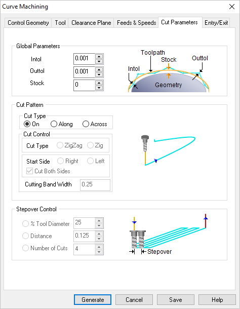 Dialog Box: Cut Parameters tab, Curve Machining, 3 Axis