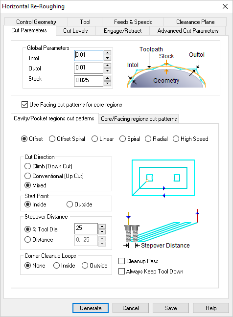Dialog Box: Horizontal Re-Roughing, 3 Axis