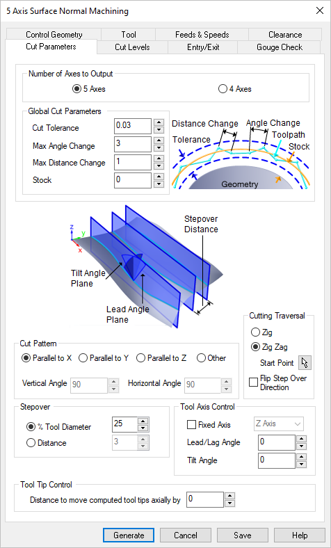Dialog Box: Cut Parameters tab, 5 Axis Surface Normal Machining Operations
