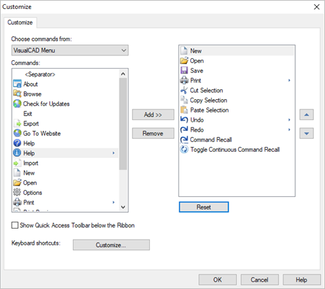 Dialog Box: Customize