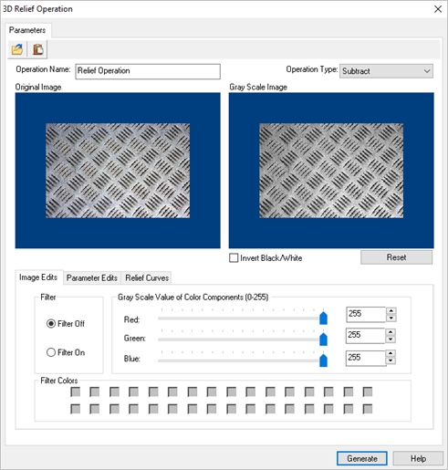 Dialog Box: 3D Relief Operation
