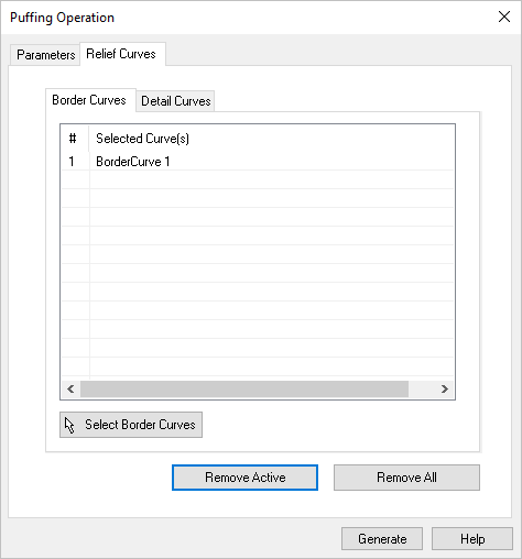 Dialog Box: Puffing Operation, Relief Curves, Border Curves tab