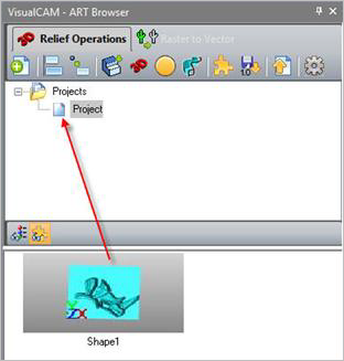 Shape being dragged to the project