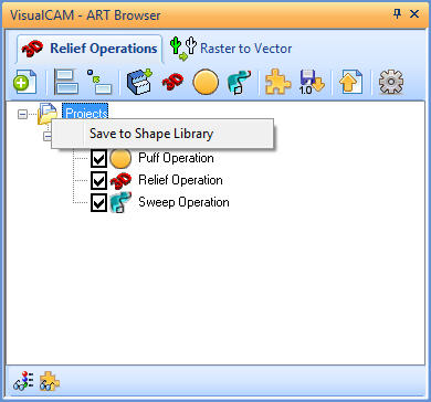 ART Browser, Projects, Save to Shape Library