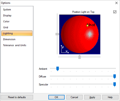 Dialog Box: Options > Lighting