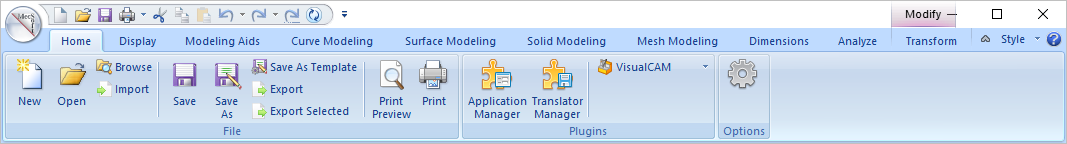 VisualCAD® Ribbon Bar