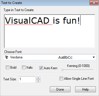 Dialog Box: Text to Create