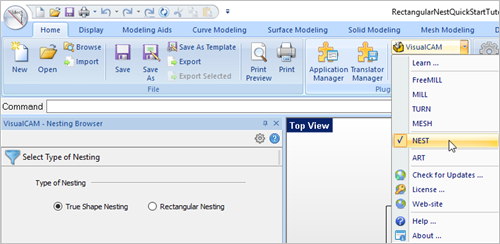 From the drop down menu bar select VisualCAM > NEST