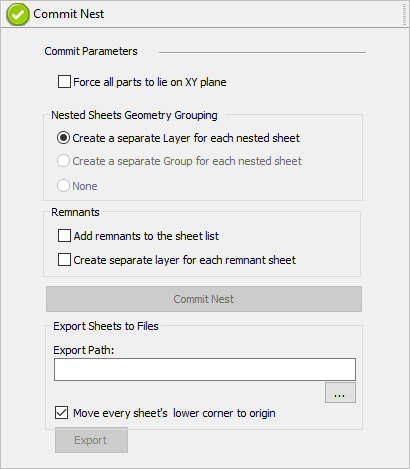 Nesting Browser - Choose Nesting Parameters tab