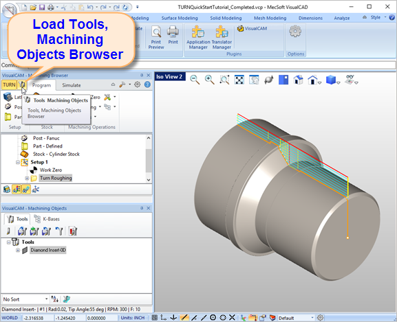 Display the Tools, Machining Objects Browser