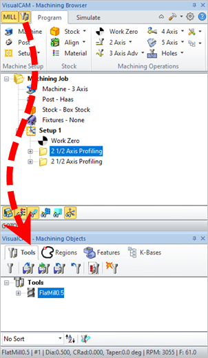 Step 2: Display the Tools, Machining Objects Browser - Premium Configuration shown