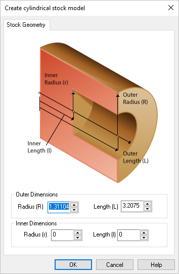 Dialog Box: Create cylindrical stock model