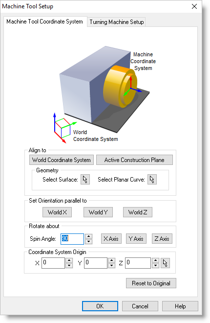 Dialog Box: Machine Tool Setup, Machine Tool Coordinate System tab