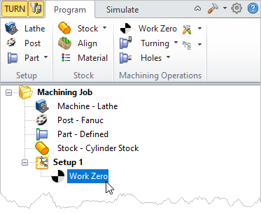 Work Zero displayed in the Machining Browser