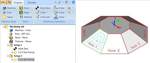 Generate a 21/2 Axis Facing toolpath by selecting the region at Face1