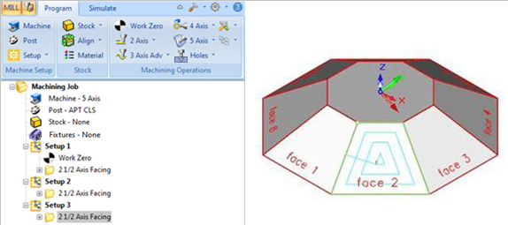Generate a 21/2 Axis Facing toolpath by selecting the region at Face2