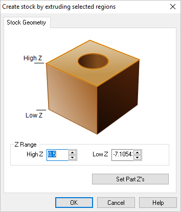 Dialog Box: Create stock by extruding selected regions