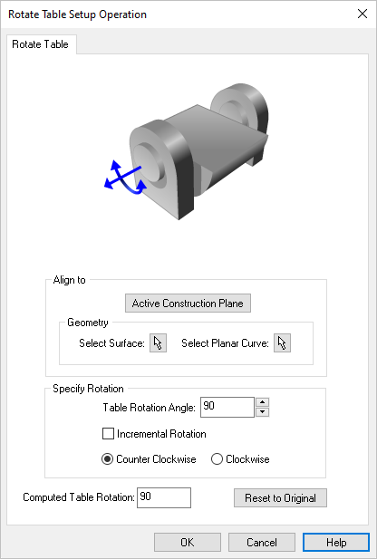 Dialog Box: Rotate Table Setup Operation