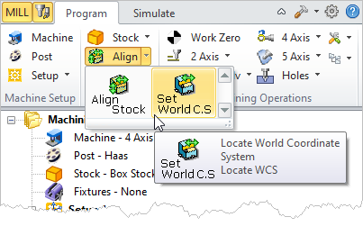 Machining Browser: Set World CS menu item&nbsp;