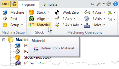 Machining Browser: Material menu item - Premium Configuration shown