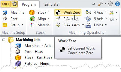 Machining Browser: Work Zero menu item - Premium Configuration shown