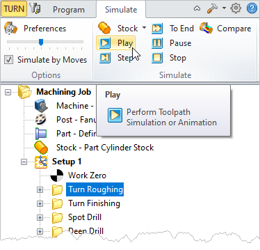 Select an operation and then pick Play from the Simulate tab