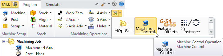 Machining Control Operation Menu Item (MILL Module)