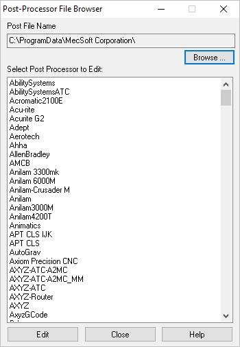 Dialog Box: Post Process Generator