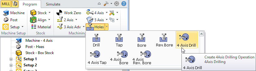 2½ Axis Hole Making, Reverse Bore Menu Item