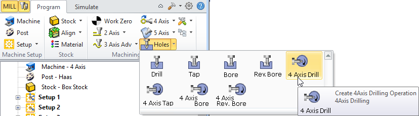 4 Axis Hole Making, Drill Menu Item