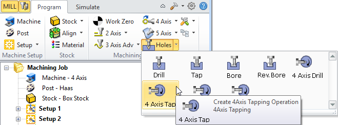 4 Axis Hole Making, Tap Menu Item