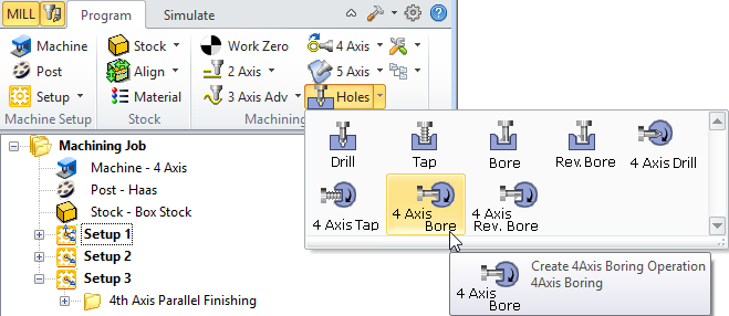 Hole Making, 4 Axis Bore Menu Item