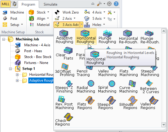 3 Axis Horizontal Roughing Menu Item
