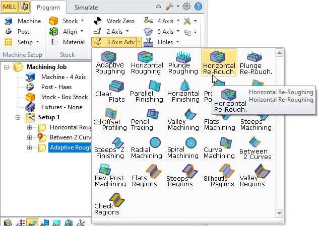 Horizontal Re-Roughing, 3 Axis Menu Item